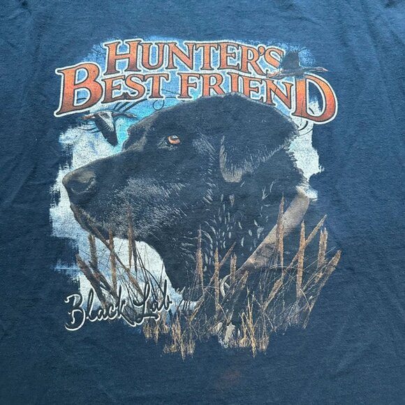 Vintage Black Lab Hunters Best Friend Dog Navy Graphic Tee - Picture 4 of 4